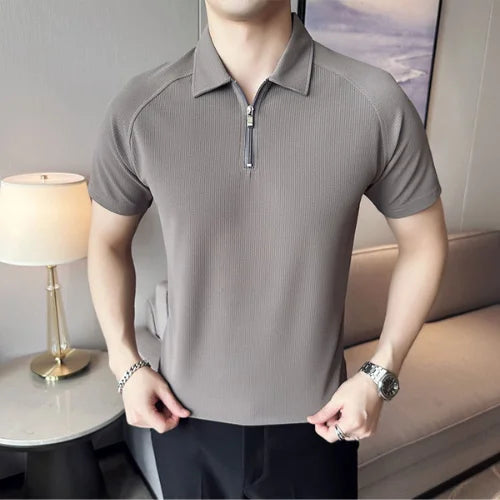 Camisa Polo Masculina Lisa Com Zíper FR107