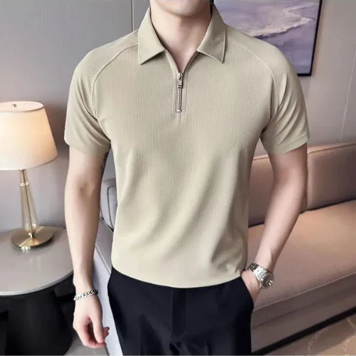 Camisa Polo Masculina Lisa Com Zíper FR107