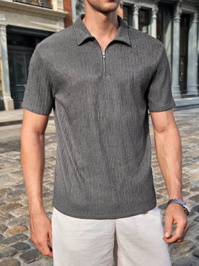 Camisa Polo Masculina Cinza Texturizada Com Zíper FR110