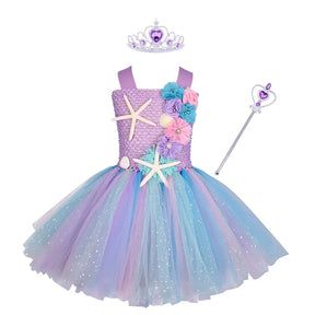 Vestido de Tutu Ariel Sereia para Menina - Flor do Oceano (1-12 anos)