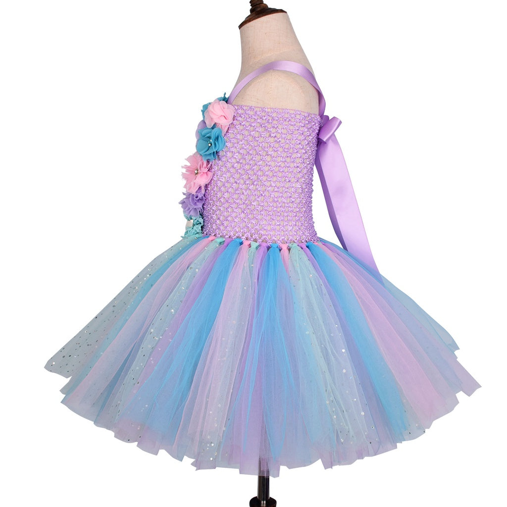 Vestido de Tutu Ariel Sereia para Menina - Flor do Oceano (1-12 anos)