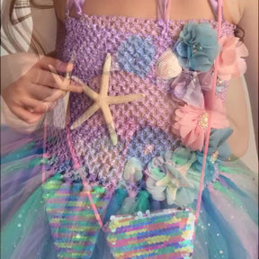 Vestido de Tutu Ariel Sereia para Menina - Flor do Oceano (1-12 anos)