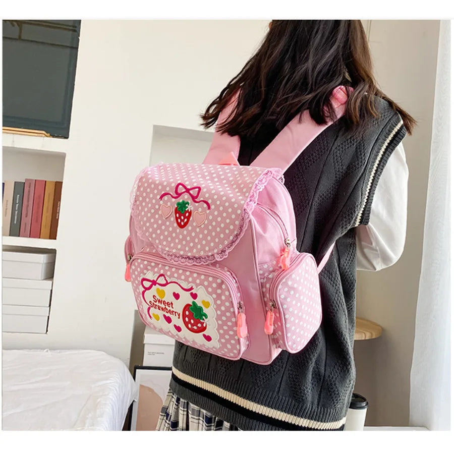 Mochila Versátil Feminina Estampa Morango Mochila Compacta