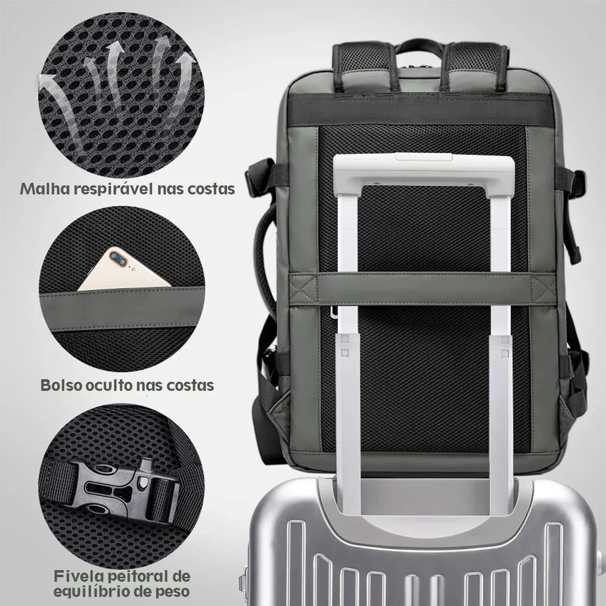 Mochila Para Viagem Masculina Porta USB Expansível Grande Capacidade Impermeável