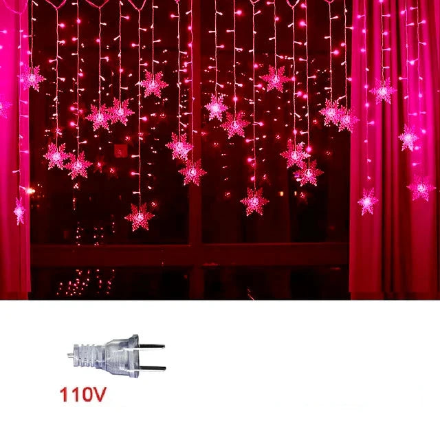 Pisca Pisca Cortina De Led  Formato De Flocos De Neve  Para Decoração De Natal  Plugue