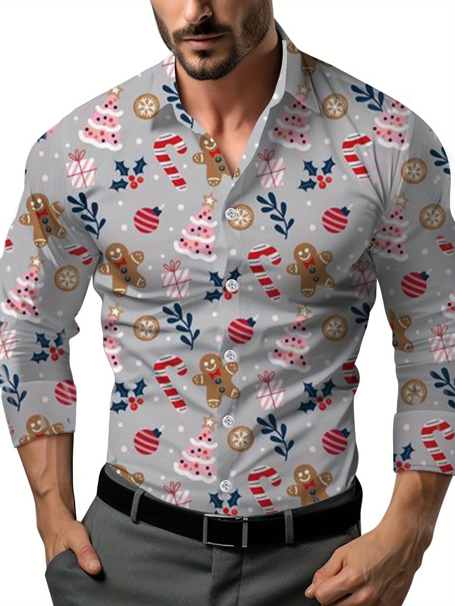 Camisa Social Masculina Manga Comprida Super Confortável Estampada  Lapela