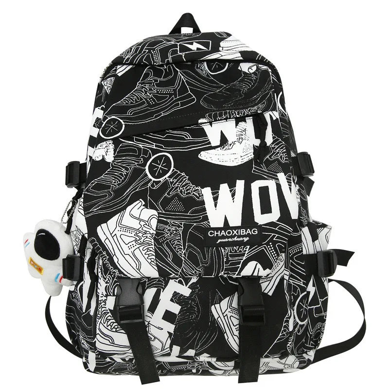 Mochila Masculina Versátil De Nylon Grande Capacidade Estampa de Letras