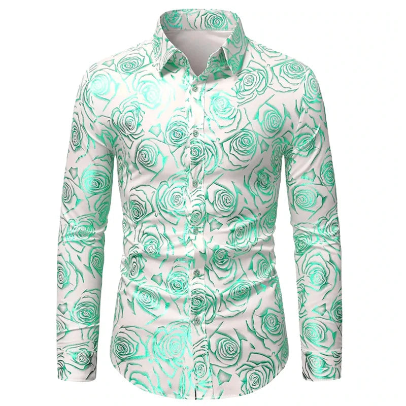 Camisa Masculina Estampa Floral Social Manga Comprida Botões