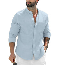 Camisa Masculina De Linho Algodão Com Botões Refrescante  Manga Longa