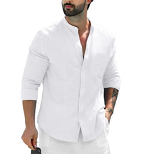 Camisa Masculina De Linho Algodão Com Botões Refrescante  Manga Longa