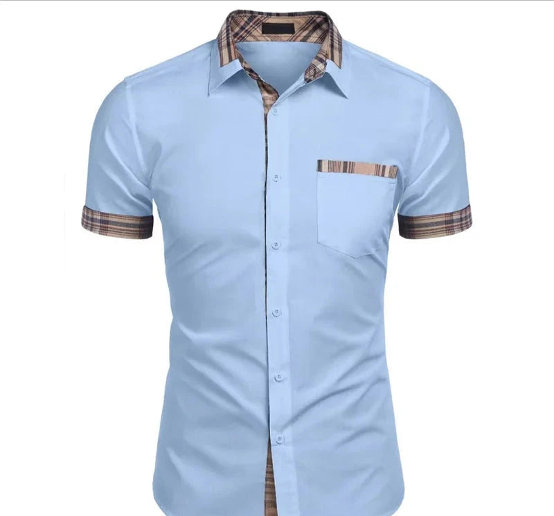 Camisa Social Casual  Masculina Manga Curta  Detalhe Em Xadrez