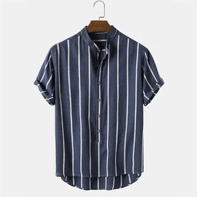 Camisa Masculina Casual Social Listrada Manga  Curta Lisa