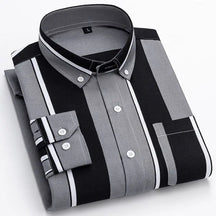 Camisa Masculina formal Manga Comprida Listrada Com Bolsos Botões