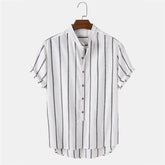 Camisa Masculina Casual Social Listrada Manga  Curta Lisa