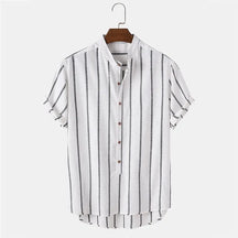 Camisa Masculina Casual Social Listrada Manga  Curta Lisa