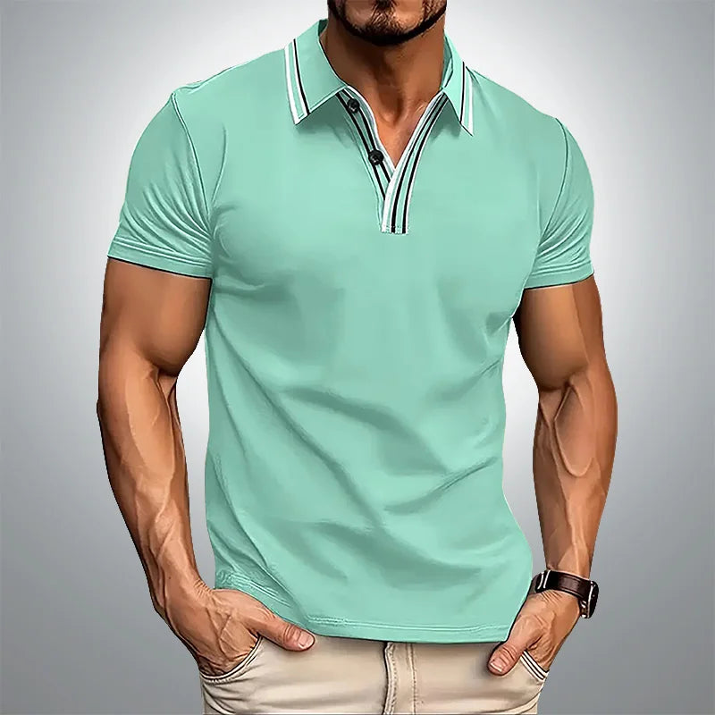 Camisa Masculina Polo Manga Curta Detalhe Listrado Na Gola