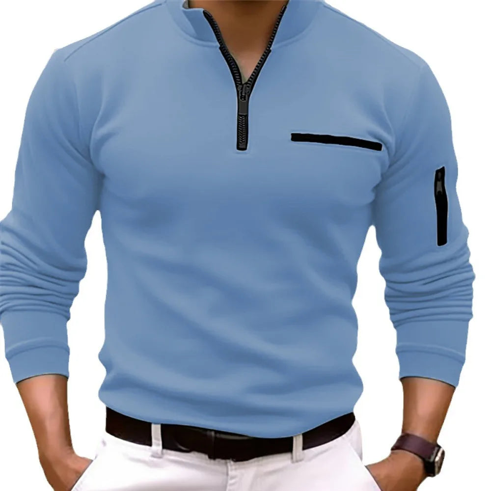 Camisa Polo Masculina Manga Comprida  Gola Alta Meio Zíper