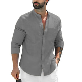 Camisa Masculina De Linho Algodão Com Botões Refrescante  Manga Longa