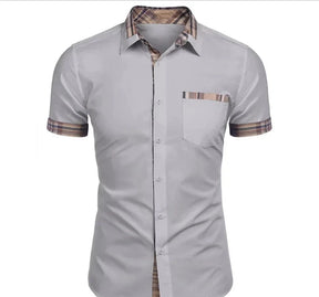 Camisa Social Casual  Masculina Manga Curta  Detalhe Em Xadrez