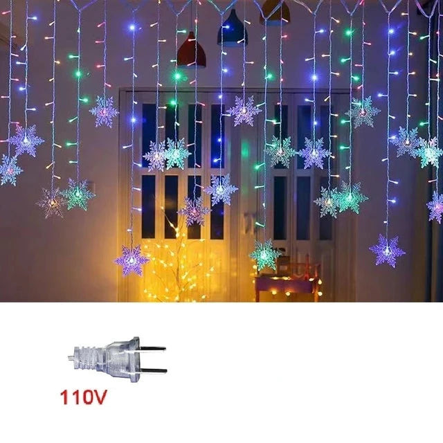 Pisca Pisca Cortina De Led  Formato De Flocos De Neve  Para Decoração De Natal  Plugue