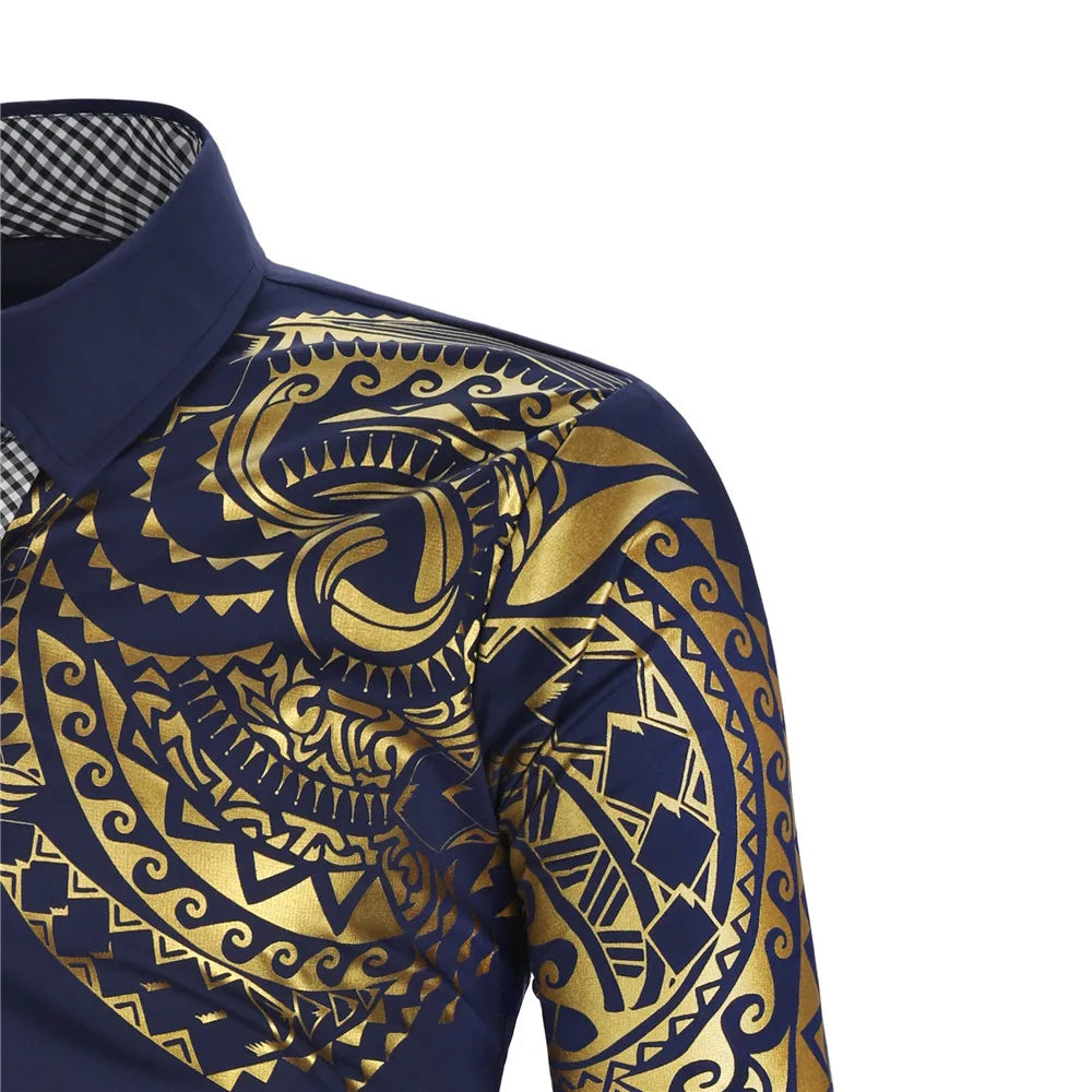 Camisa Masculina Manga Comprida Estampada De Luxo