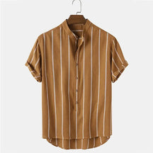 Camisa Masculina Casual Social Listrada Manga  Curta Lisa