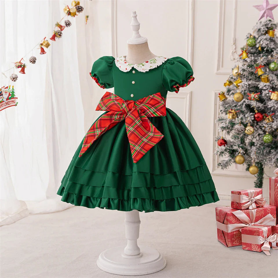 Vestido de Natal Infantil Laço Vermelho