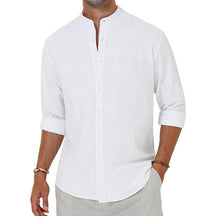 Camisa Masculina Linho Manga Longa Casual  Estilo Praia Havaiana  Botões