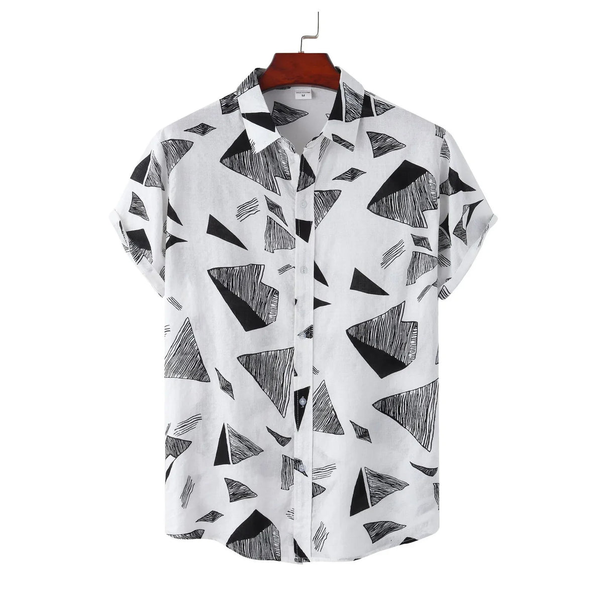 Camisa Masculina Casual Social Estampa Geométrica Manga Curta  Com Botões