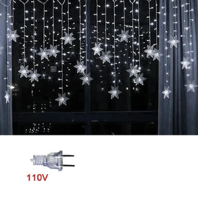 Pisca Pisca Cortina De Led  Formato De Flocos De Neve  Para Decoração De Natal  Plugue