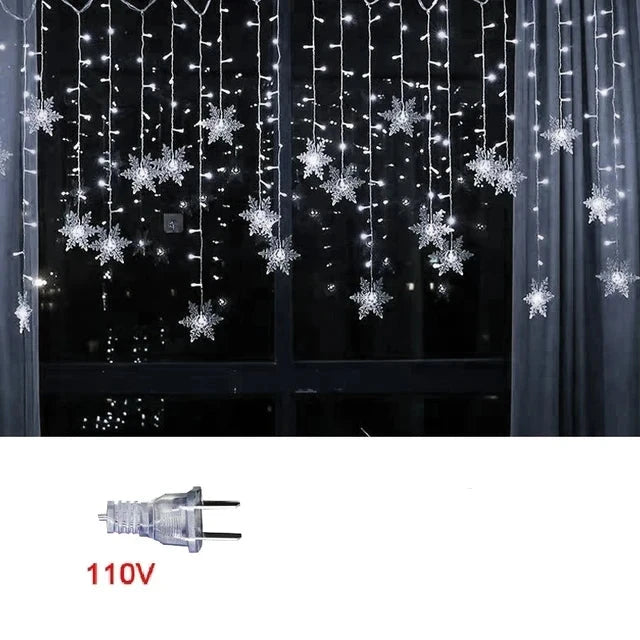 Pisca Pisca Cortina De Led  Formato De Flocos De Neve  Para Decoração De Natal  Plugue