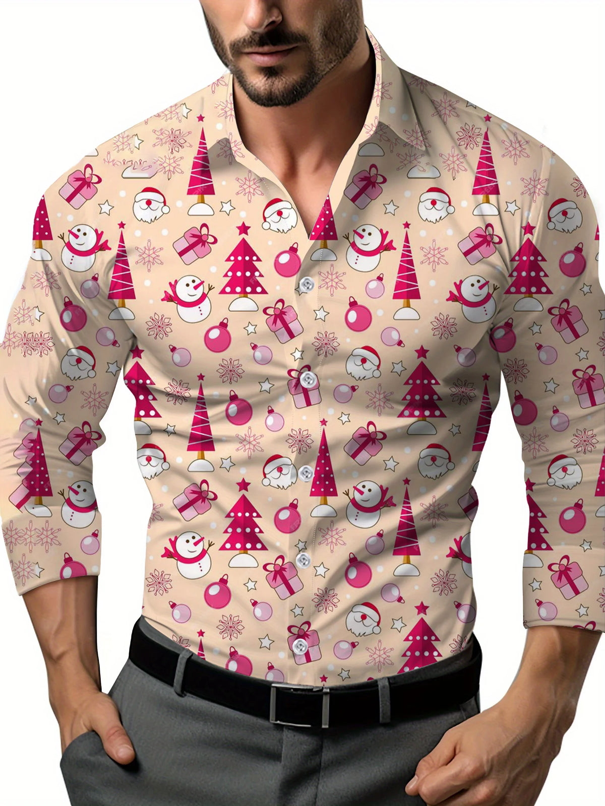 Camisa Social Masculina Manga Comprida Super Confortável Estampada  Lapela