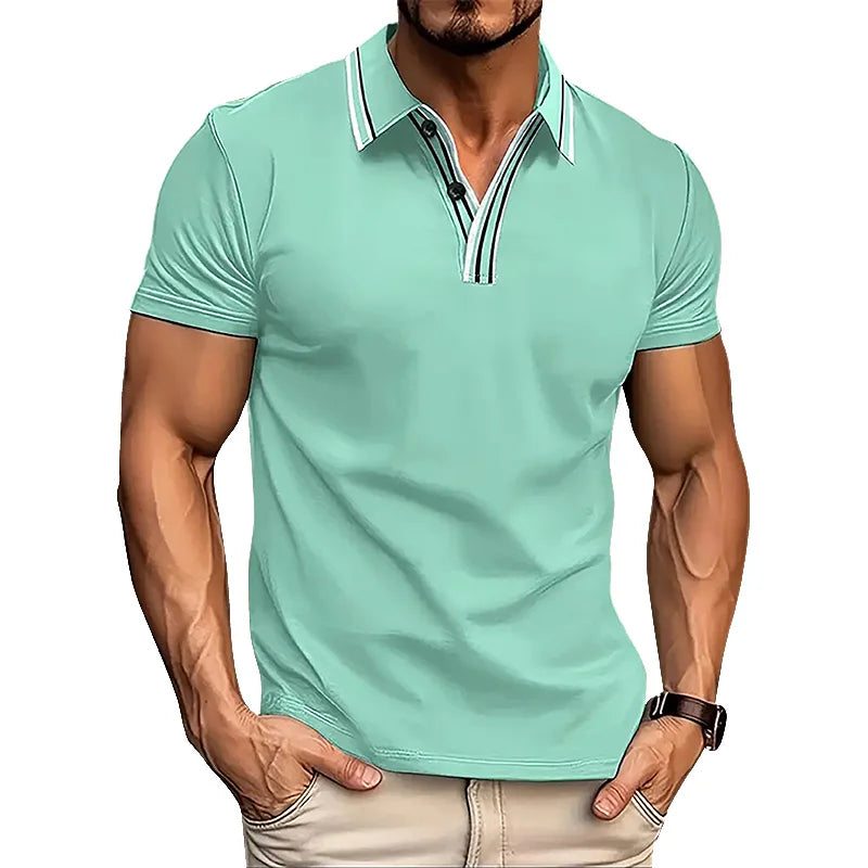 Camisa Masculina Polo Manga Curta Detalhe Listrado Na Gola