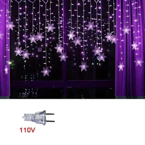 Pisca Pisca Cortina De Led  Formato De Flocos De Neve  Para Decoração De Natal  Plugue