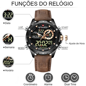 Relógio Masculino com Pulseira de Couro Magnat Noir