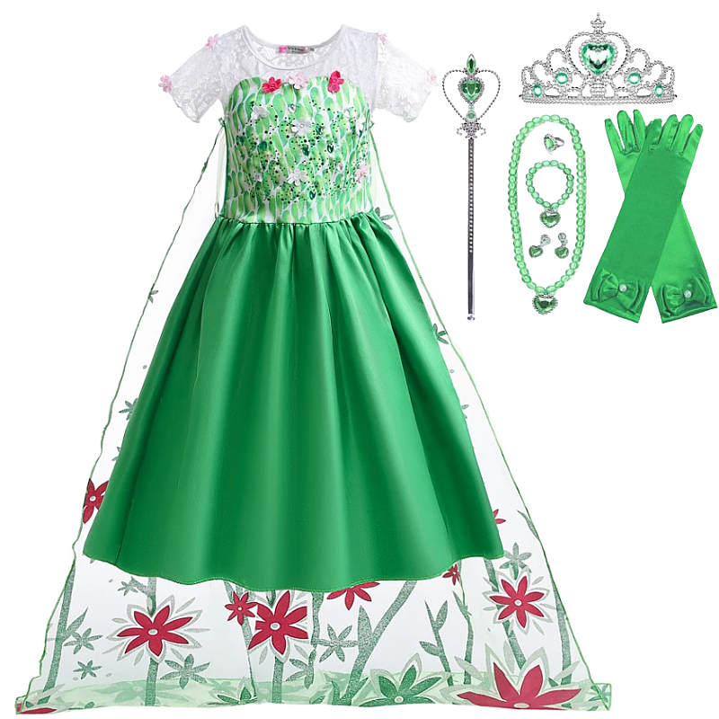 Vestido Fantasia Rainha Elsa Primavera Verde - Frozen