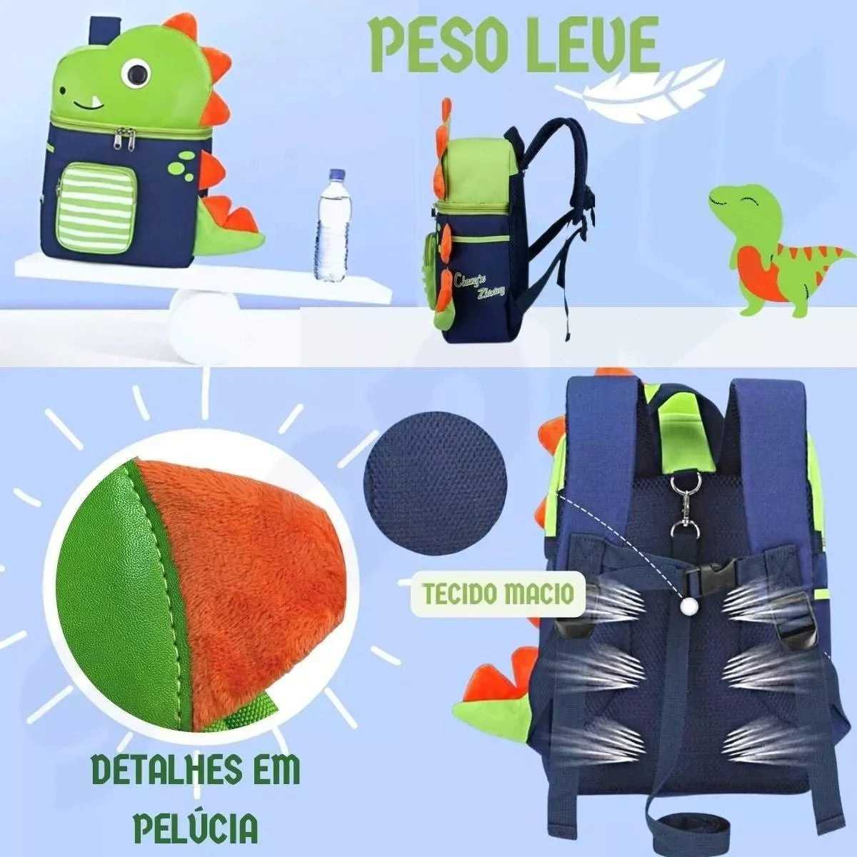 Mochila Infantil para Meninos Dino Amigável