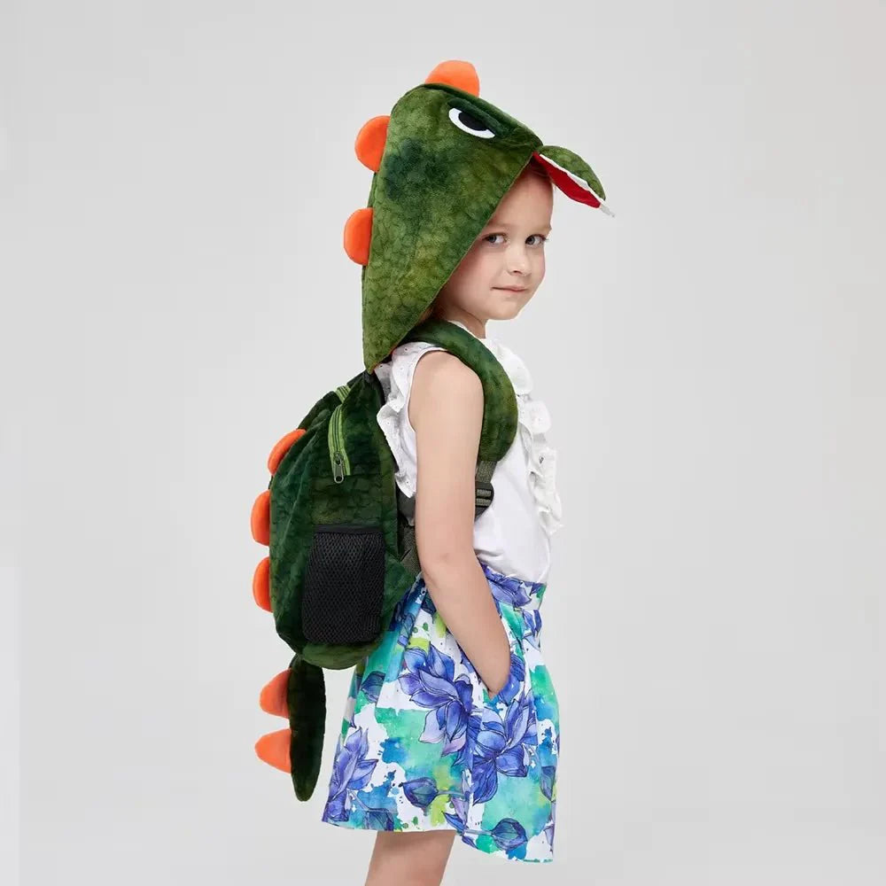 Mochila Infantil Dinossauro de Pelúcia com Capuz Removível