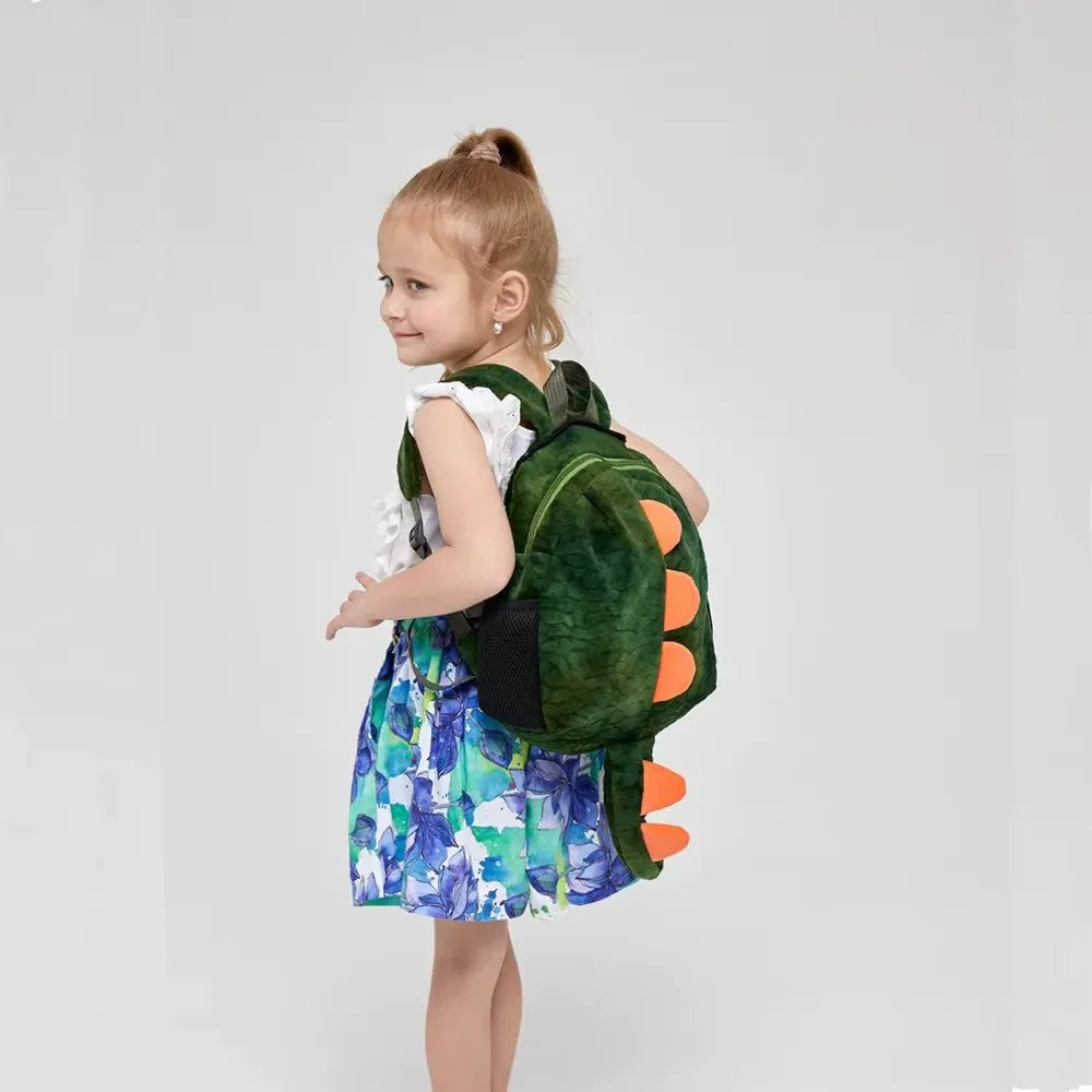 Mochila Infantil Dinossauro de Pelúcia com Capuz Removível