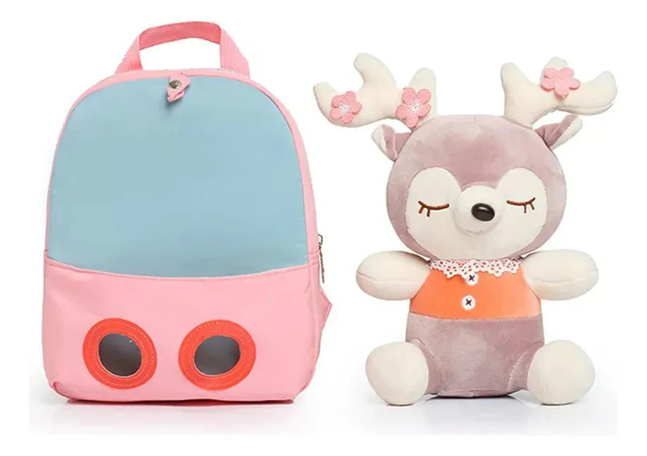 Mochila Infantil para Meninas com Acessório de Pelúcia